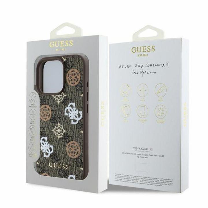 GUESS futerał do IPHONE 16 Pro kompatybilny z MagSafe GUHMP16LP4PWPW (PU Peony on 4G Background) brązowy