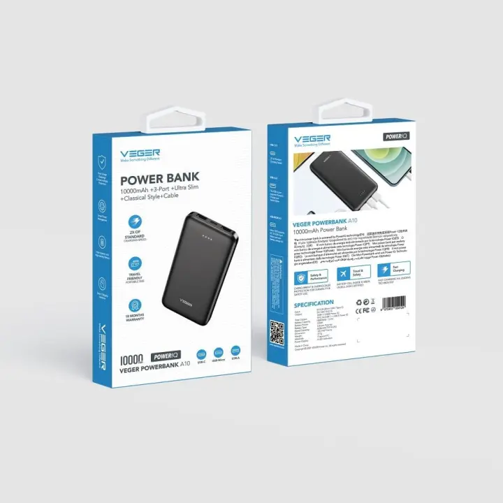 VEGER powerbank 10 000 mAh 2A A10 (W1065) czarny