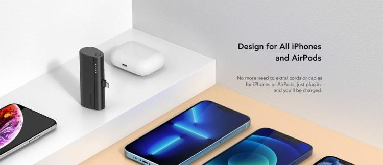 VEGER powerbank 5 000 mAh z wbudowanym złączem Lightning PD QC3.0 3A 20W PlugOn (W0556P) czarny