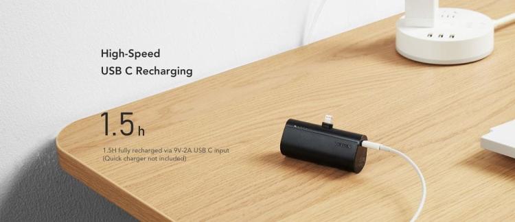 VEGER powerbank 5 000 mAh z wbudowanym złączem Lightning PD QC3.0 3A 20W PlugOn (W0556P) czarny