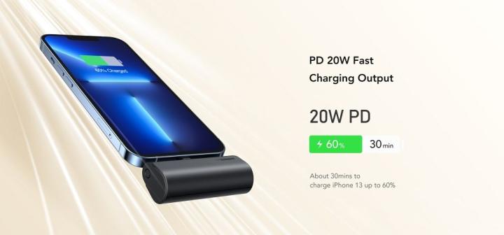 VEGER powerbank 5 000 mAh z wbudowanym złączem Lightning PD QC3.0 3A 20W PlugOn (W0556P) czarny