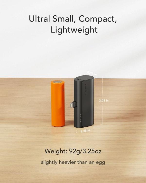VEGER powerbank 5 000 mAh z wbudowanym złączem Lightning PD QC3.0 3A 20W PlugOn (W0556P) czarny