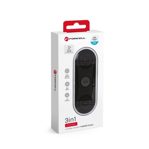 FORCELL F-ENERGY Ellipse ładowarka indukcyjna 3w1 kompatybilna z Apple Qi QC 15W czarna
