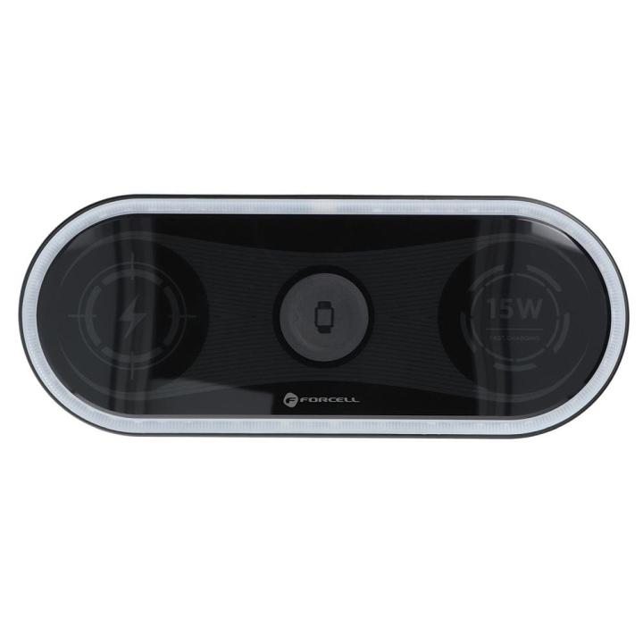 FORCELL F-ENERGY Ellipse ładowarka indukcyjna 3w1 kompatybilna z Apple Qi QC 15W czarna