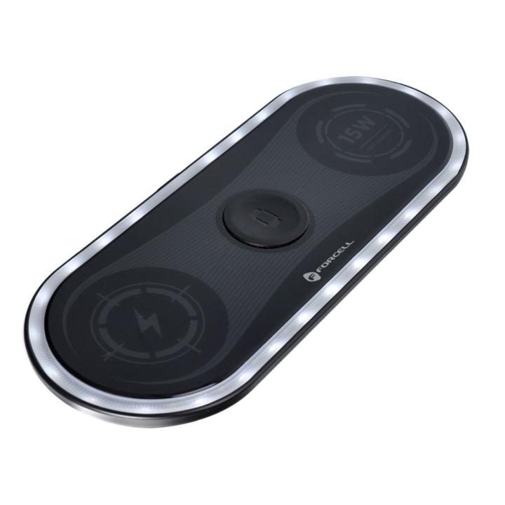 FORCELL F-ENERGY Ellipse ładowarka indukcyjna 3w1 kompatybilna z Apple Qi QC 15W czarna