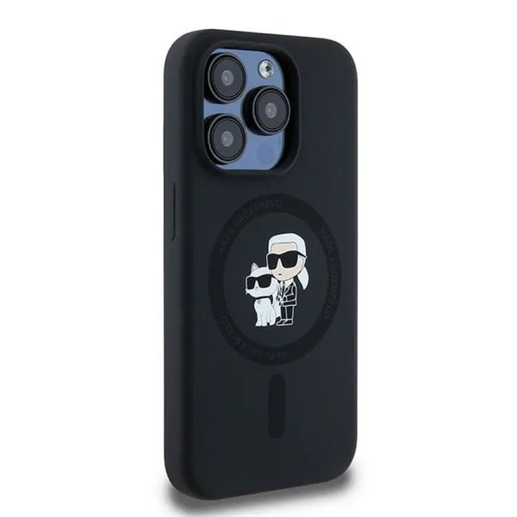 KARL LAGERFELD futerał do IPHONE 15 Pro kompatybilny z MagSafe KLHMP15LSCMKCRHK (Silicone KC Body Ring) czarny