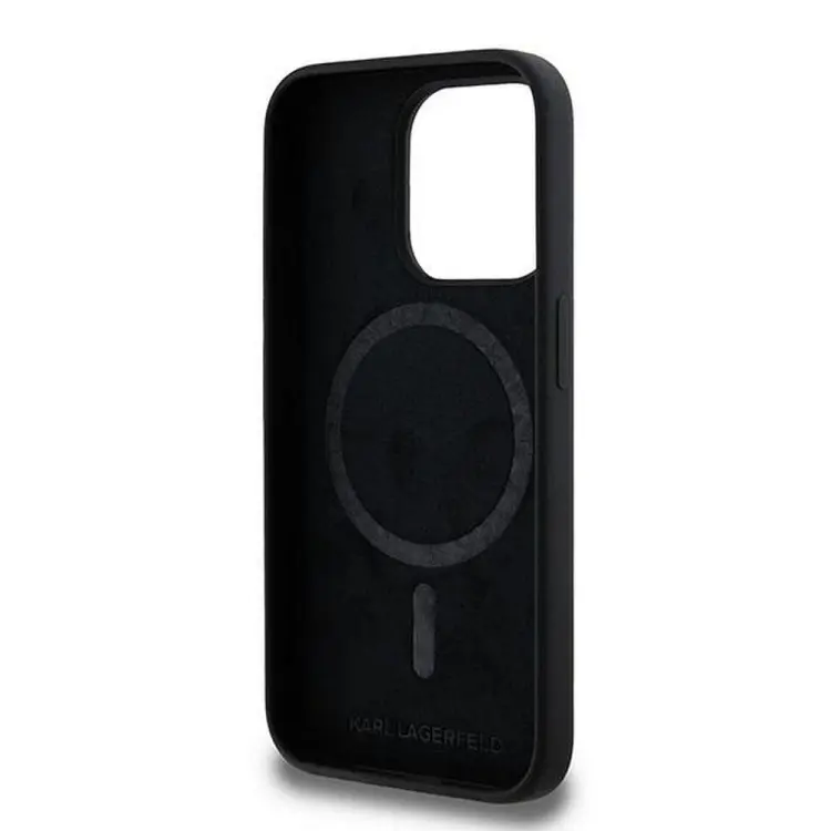 KARL LAGERFELD futerał do IPHONE 15 Pro kompatybilny z MagSafe KLHMP15LSCMKCRHK (Silicone KC Body Ring) czarny