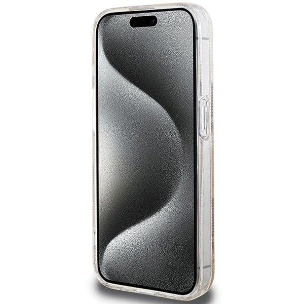 GUESS futerał do IPHONE 15 Pro kompatybilny z MagSafe GUHMP15LHGCUSTGW (IML GCUBE) brązowy