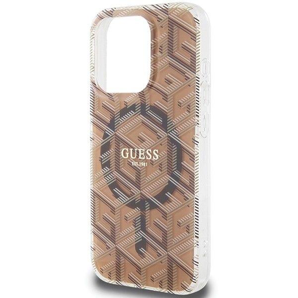 GUESS futerał do IPHONE 15 Pro kompatybilny z MagSafe GUHMP15LHGCUSTGW (IML GCUBE) brązowy