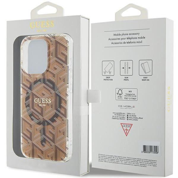 GUESS futerał do IPHONE 15 Pro kompatybilny z MagSafe GUHMP15LHGCUSTGW (IML GCUBE) brązowy