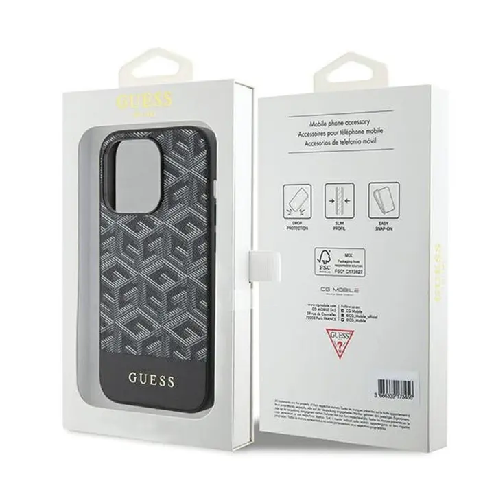 GUESS futerał do IPHONE 15 Pro kompatybilny z MagSafe GUHMP15LHGCFSEK (CUBE Stripes) czarny