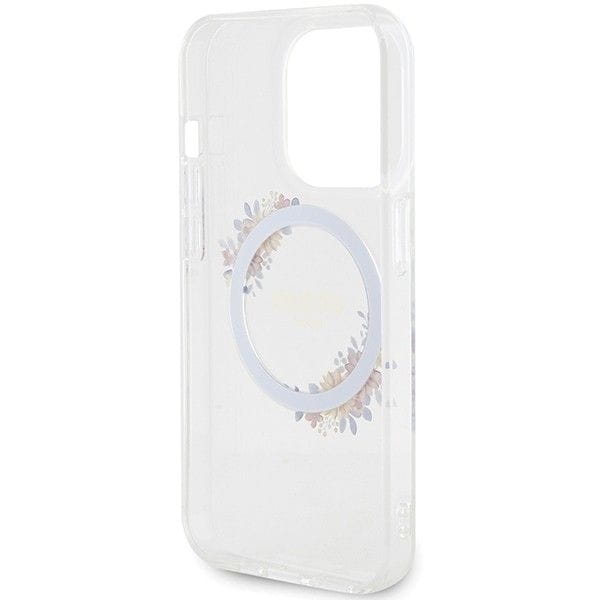 GUESS futerał do IPHONE 15 Pro Max kompatybilny z MagSafe GUHMP15XHFWFCT (Flowers Wreath) transparentny
