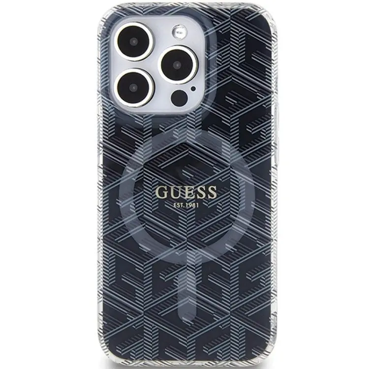 GUESS futerał do IPHONE 15 Pro Max kompatybilny z MagSafe GUHMP15XHGCUSTGK (IML GCUBE) czarny