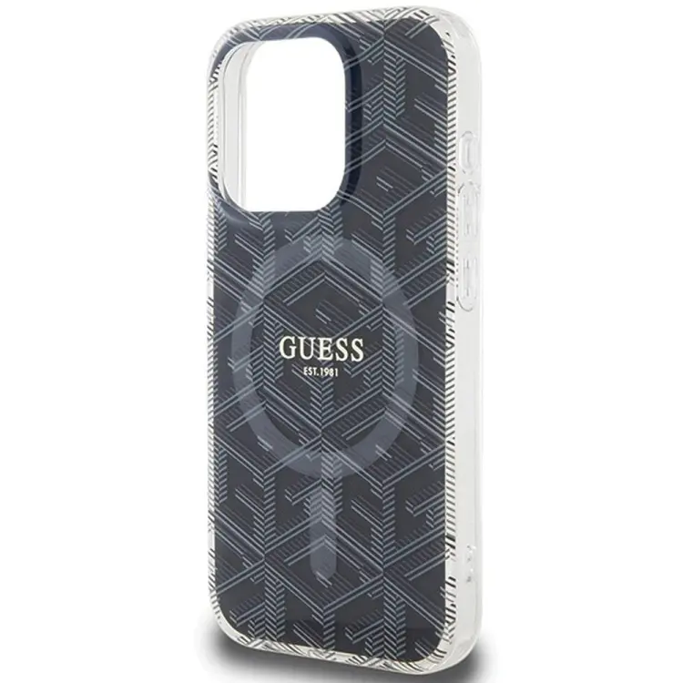 GUESS futerał do IPHONE 15 Pro Max kompatybilny z MagSafe GUHMP15XHGCUSTGK (IML GCUBE) czarny