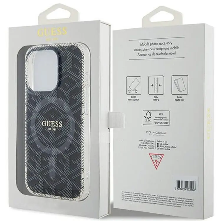 GUESS futerał do IPHONE 15 Pro Max kompatybilny z MagSafe GUHMP15XHGCUSTGK (IML GCUBE) czarny