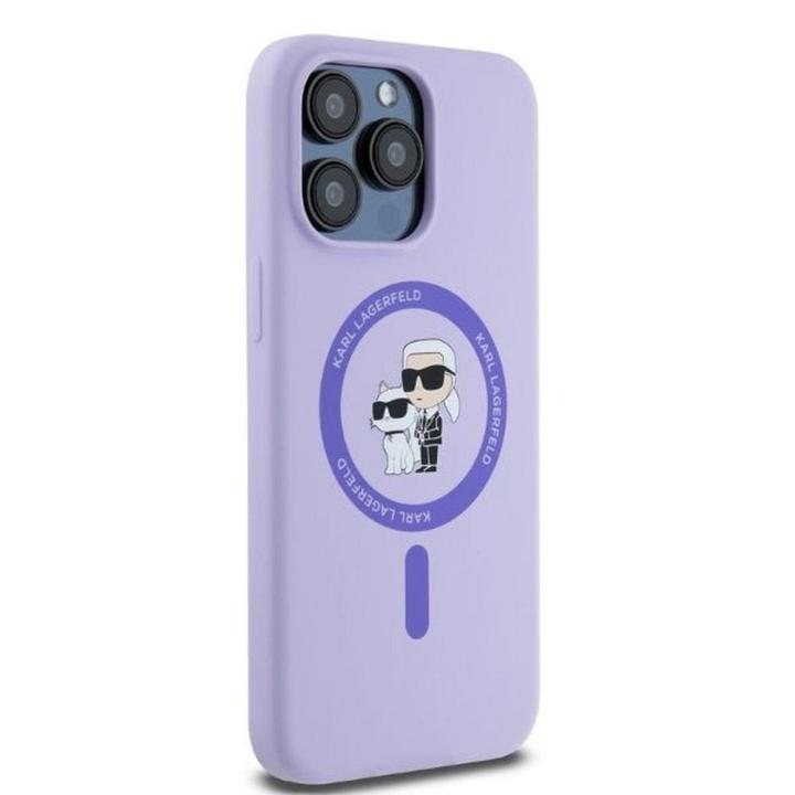 KARL LAGERFELD futerał do IPHONE 15 Pro Max kompatybilny z MagSafe KLHMP15XSCMKCRHU (Silicone KC Body Ring) fioletowy