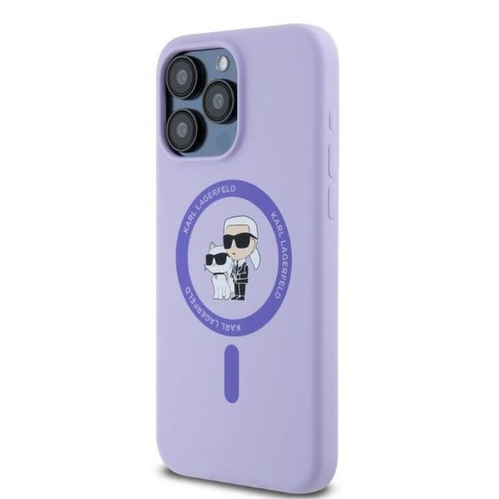KARL LAGERFELD futerał do IPHONE 15 Pro Max kompatybilny z MagSafe KLHMP15XSCMKCRHU (Silicone KC Body Ring) fioletowy
