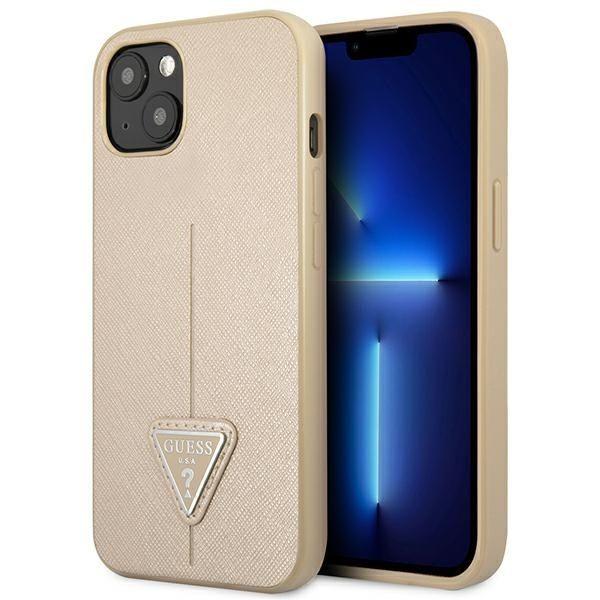 GUESS futerał do IPHONE 13 / 14 / 15 GUHCP14SPSATLE (SaffianoTriangle Logo) beżowy