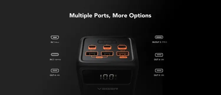 VEGER powerbank 50 000 mAh PD QC3.0 5A 22,5W Tank Lite (W5001) czarny