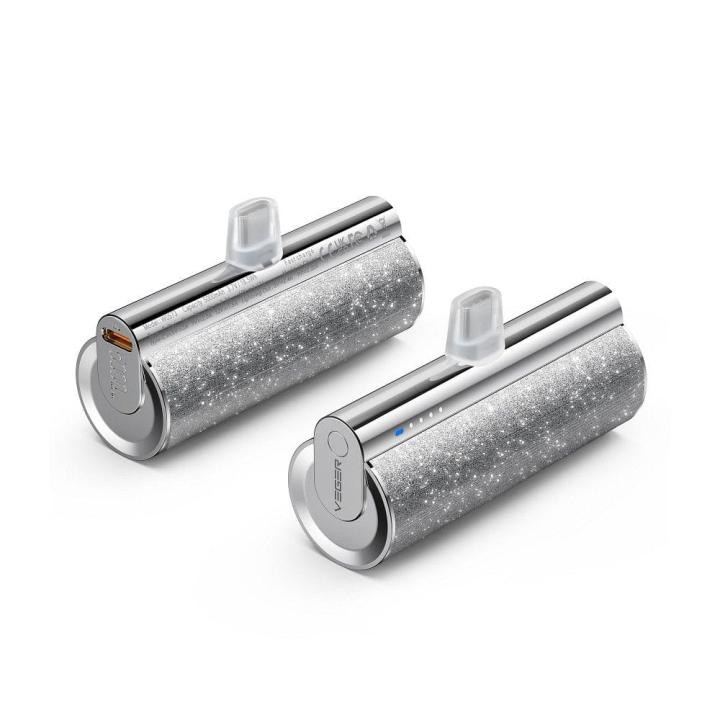 VEGER powerbank 5 000 mAh z wbudowanym złączem Typ C PD QC3.0 2,4A 12W PlugOn (W0573) srebrny