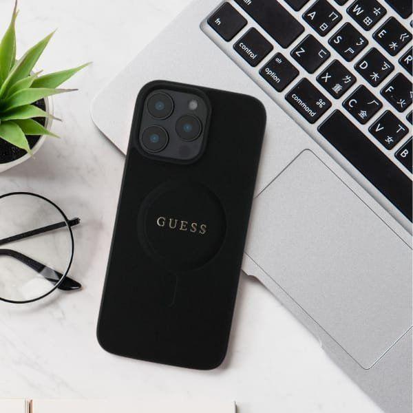 GUESS futerał do IPHONE 16 Plus kompatybilny z MagSafe GUHMP16MPSAHMCK (PU Saffiano Classic Logo) czarny