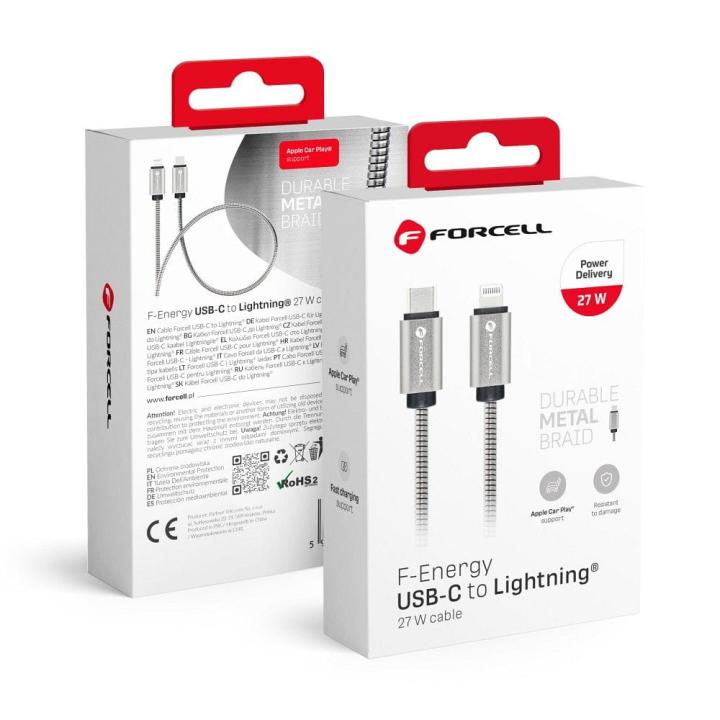 FORCELL F-ENERGY Metal C238 kabel Typ C do Lightning PD QC3.0 3A 27W 1 m srebrny