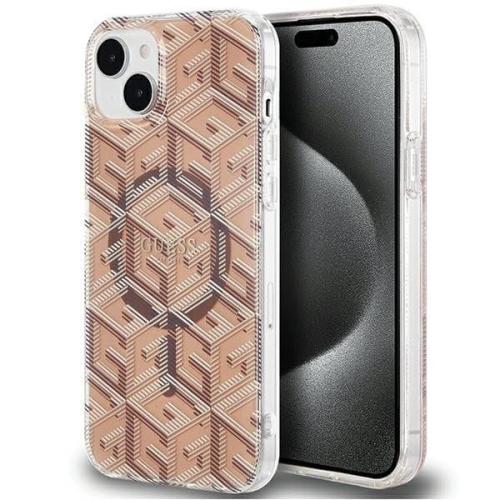 GUESS futerał do IPHONE 15 kompatybilny z MagSafe GUHMP15SHGCUSTGW (IML GCUBE) brązowy