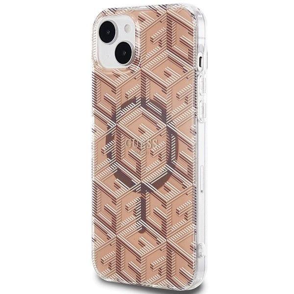 GUESS futerał do IPHONE 15 kompatybilny z MagSafe GUHMP15SHGCUSTGW (IML GCUBE) brązowy
