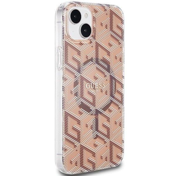 GUESS futerał do IPHONE 15 kompatybilny z MagSafe GUHMP15SHGCUSTGW (IML GCUBE) brązowy