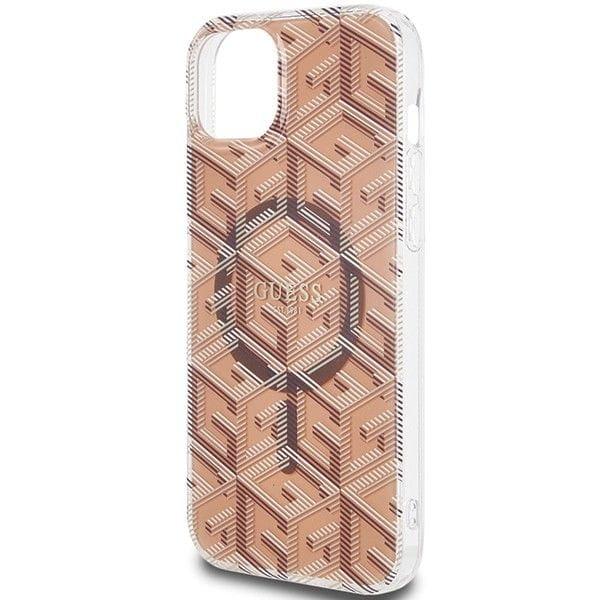 GUESS futerał do IPHONE 15 kompatybilny z MagSafe GUHMP15SHGCUSTGW (IML GCUBE) brązowy