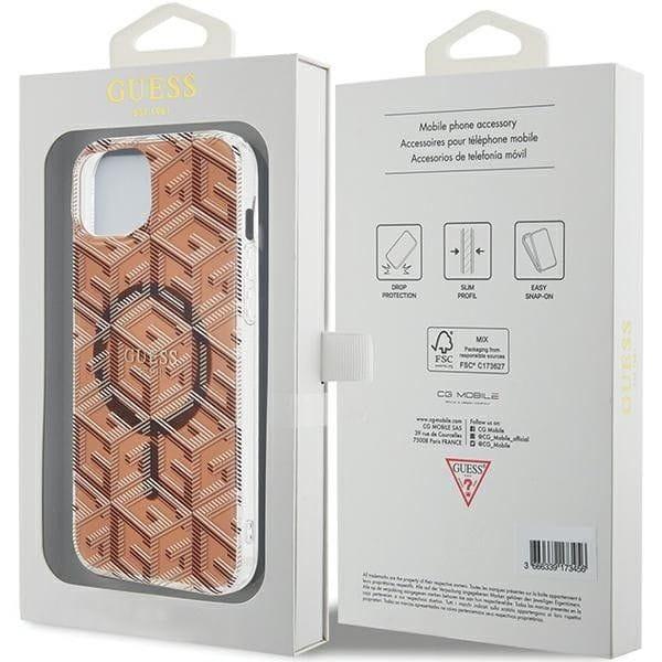 GUESS futerał do IPHONE 15 kompatybilny z MagSafe GUHMP15SHGCUSTGW (IML GCUBE) brązowy