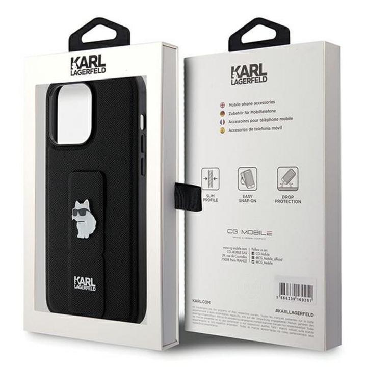 KARL LAGERFELD futerał do IPHONE 13 Pro Max KLHCP13XGSACHPK (Gripstand Saffiano choupette PIN) czarny
