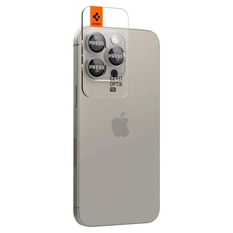OSŁONA APARATU SPIGEN OPTIK PRO GLAS.TR ”EZ FIT” CAMERA PROTECTOR 2-PACK IPHONE 14 PRO / PRO MAX / 15 PRO / PRO MAX / 16 PRO / PRO MAX NATURAL TITANIUM