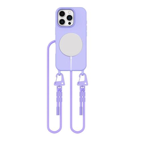 Wygodne, lawendowe etui na telefon iPhone 16 Pro z wytrzymałym sznurkiem. Wbudowany uchwyt popsocket zapewnia pewny chwyt. Idealne dla ceniących swobodę.