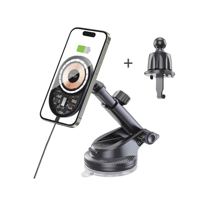 TECH-PROTECT MM15W-V6 MAGNETIC MAGSAFE DASHBOARD &amp; VENT CAR MOUNT WIRELESS CHARGER 15W BLACK