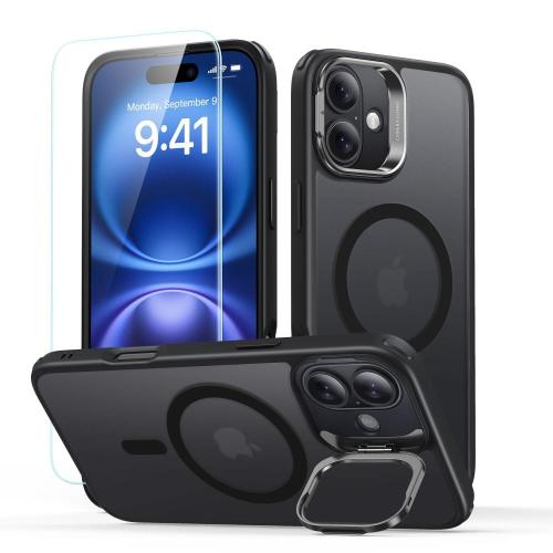 ESR CLASSIC HYBRID KICKSTAND HALOLOCK MAGSAFE &amp; TEMPERED GLASS IPHONE 16 FROSTED BLACK