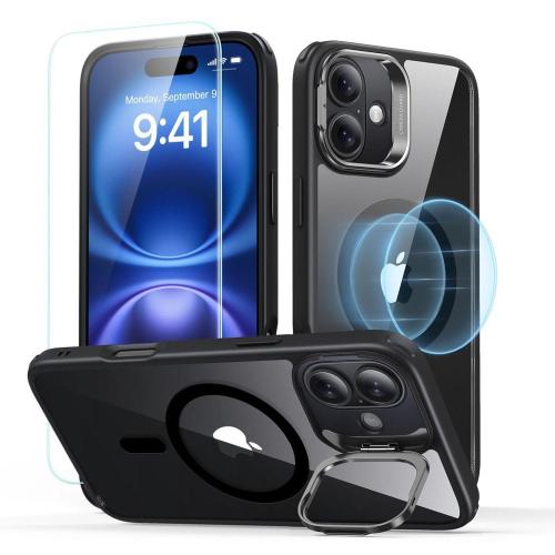 ESR CLASSIC HYBRID KICKSTAND HALOLOCK MAGSAFE &amp; TEMPERED GLASS IPHONE 16 CLEAR/BLACK