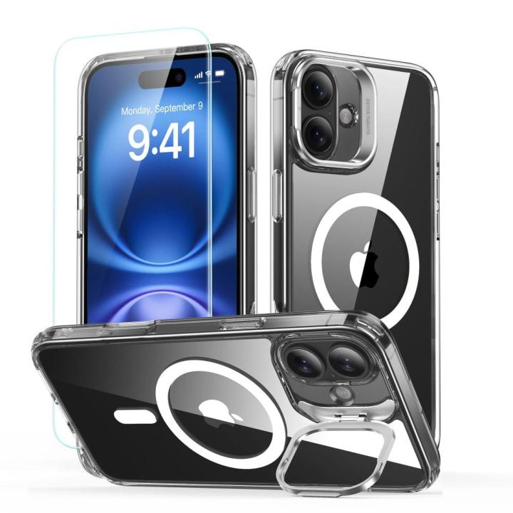 ESR CLASSIC HYBRID KICKSTAND HALOLOCK MAGSAFE &amp; TEMPERED GLASS IPHONE 16 CLEAR
