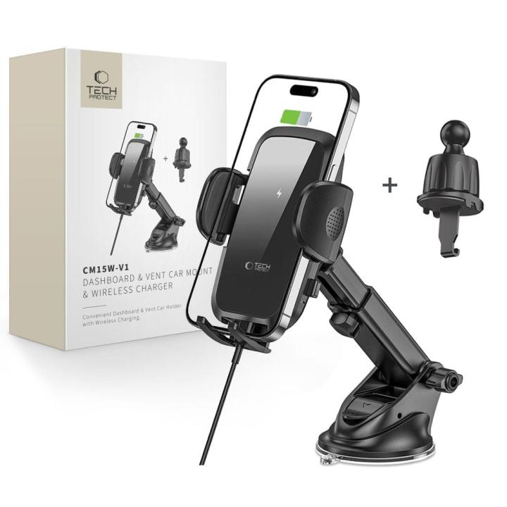 TECH-PROTECT CM15W-V1 DASHBOARD &amp; VENT CAR MOUNT WIRELESS CHARGER 15W BLACK