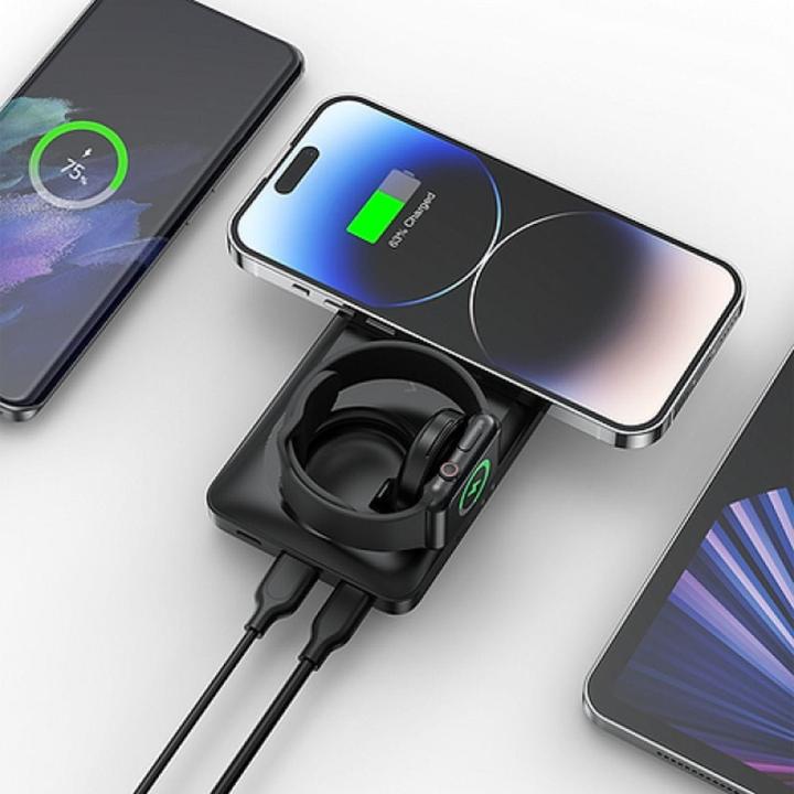 VEGER powerbank 10 000 mAh z ładowaniem indukcyjnym kompatybilny z MagSafe PD QC3.0 3A 22,5W MagMulti (W1156) czarny