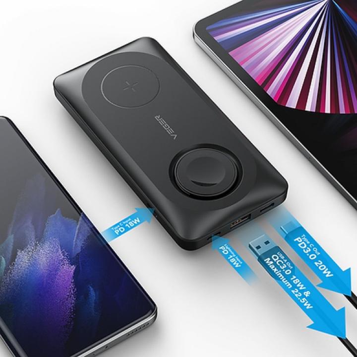 VEGER powerbank 10 000 mAh z ładowaniem indukcyjnym kompatybilny z MagSafe PD QC3.0 3A 22,5W MagMulti (W1156) czarny