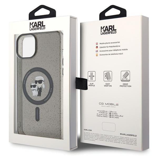 KARL LAGERFELD futerał do IPHONE 15 KLHMP15SHGKCNOK (Glitter + MAG) czarny