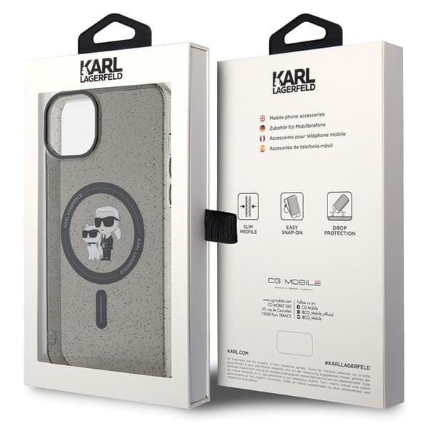 KARL LAGERFELD futerał do IPHONE 15 KLHMP15SHGKCNOK (Glitter + MAG) czarny