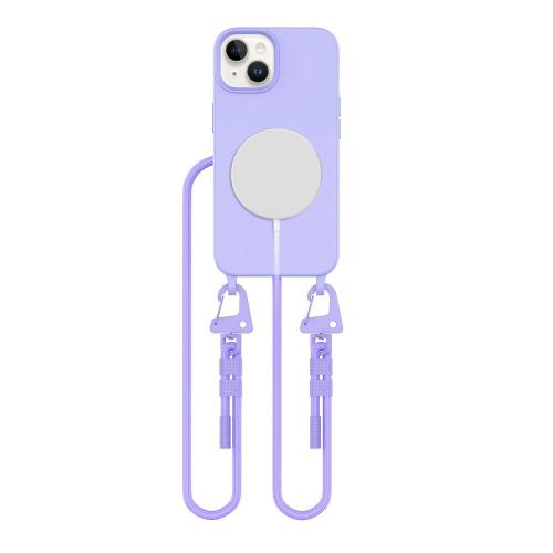 Wygodne, lawendowe etui na iPhone 14 z wytrzymałym sznurkiem. Wbudowany uchwyt popsocket zapewnia pewny chwyt. Idealne dla ceniących swobodę.