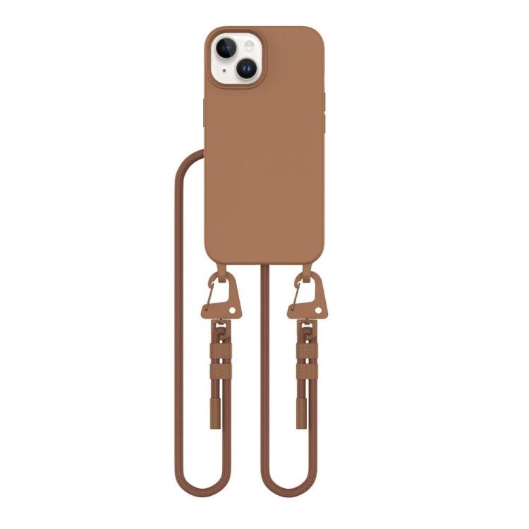 Wygodne, beżowe etui na telefon z wytrzymałym sznurkiem do noszenia na szyi lub przez ramię. Wbudowany pierścień MagSafe zapewnia bezpieczne mocowanie akcesoriów.