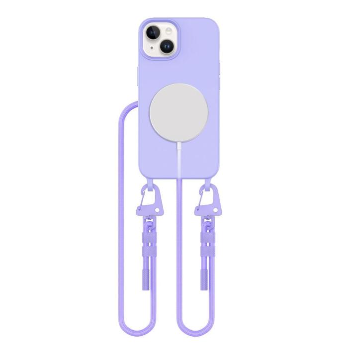 Wygodne, lawendowe etui na iPhone 13 z wytrzymałym sznurkiem. Wbudowany uchwyt popsocket zapewnia pewny chwyt. Idealne dla ceniących swobodę.