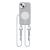 Wygodne, szare etui na iPhone 13 z wytrzymałym sznurkiem do noszenia na szyi lub przez ramię. Wbudowany pierścień MagSafe zapewnia bezpieczne mocowanie akcesoriów. Idealne dla ceniących swobodę.
