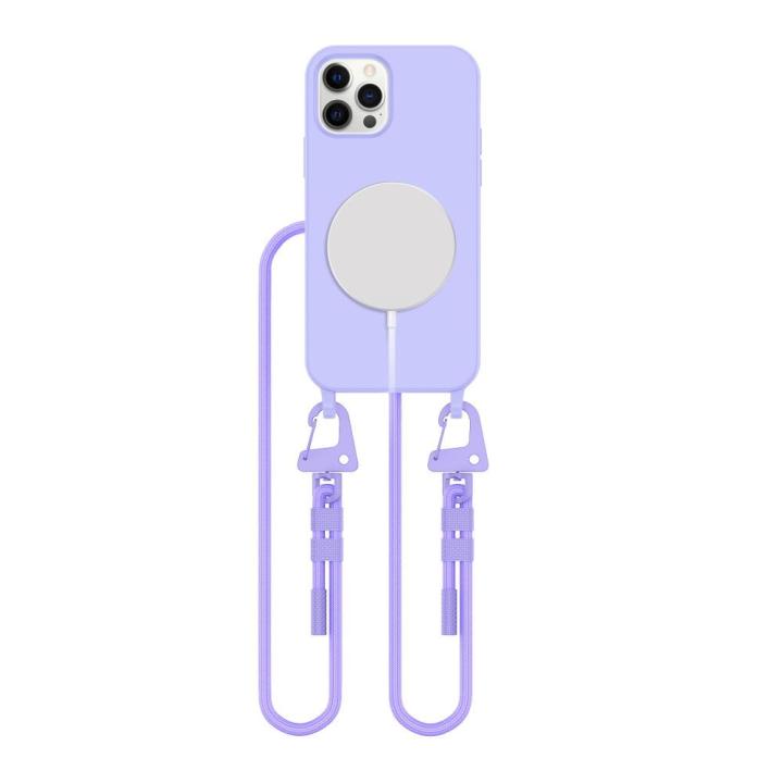 Wygodne, lawendowe etui na telefon iPhone 12 / 12 Pro  z wytrzymałym sznurkiem. Wbudowany uchwyt popsocket zapewnia pewny chwyt. Idealne dla ceniących swobodę.