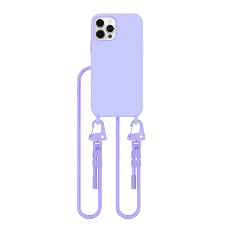 Modne, lawendowe etui na iPhone 12 / 12 Pro z wytrzymałym sznurkiem do noszenia na szyi lub przez ramię. Gwarantuje wygodę i bezpieczeństwo.