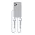 Szare etui z białym sznurkiem crossbody. Wbudowany pierścień magnetyczny MagSafe idealny do mocowania akcesoriów. Wygodny sznurek pozwala na noszenie iPhone 12 / 12 Pro, chroniąc go przed upadkami.